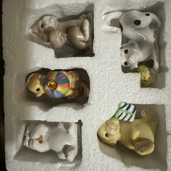 White Ceramic Dog Figurine with Yellow Scarf